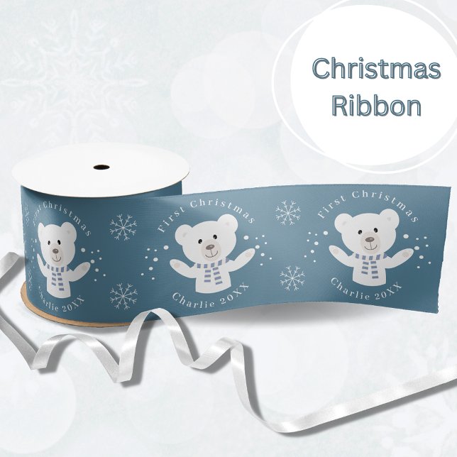 Ruban En Satin Baby Boys First Christmas Polar Bleu Ours (Créateur téléchargé)