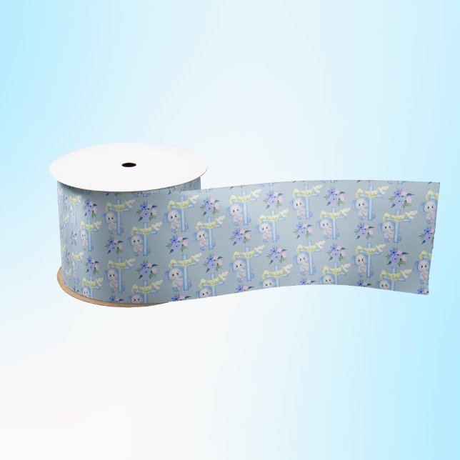 Ruban En Satin Baby Elephant With Cross Dove Happy Baptism  (Créateur téléchargé)