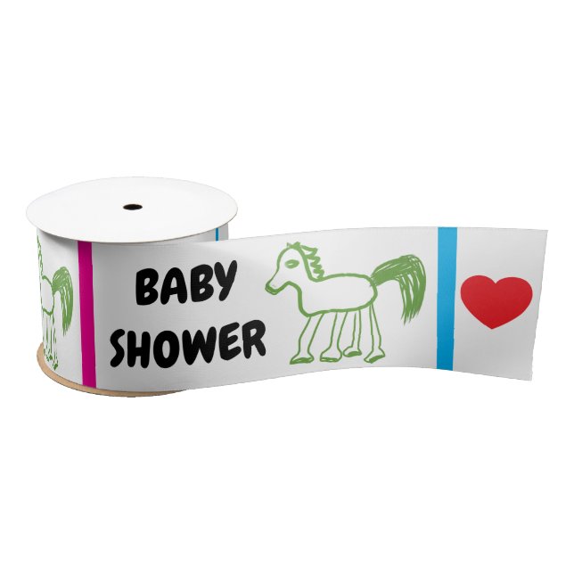 Ruban En Satin Baby Shower Cheval Vert Rose Bleu (Bobine)