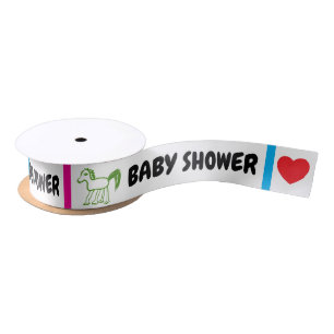 Ruban En Satin Baby Shower Cheval Vert Rose Bleu