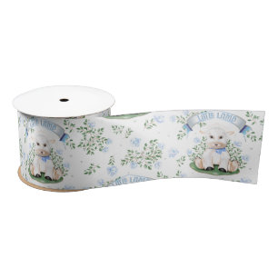 Ruban En Satin Baby shower floral bleu d'agneau