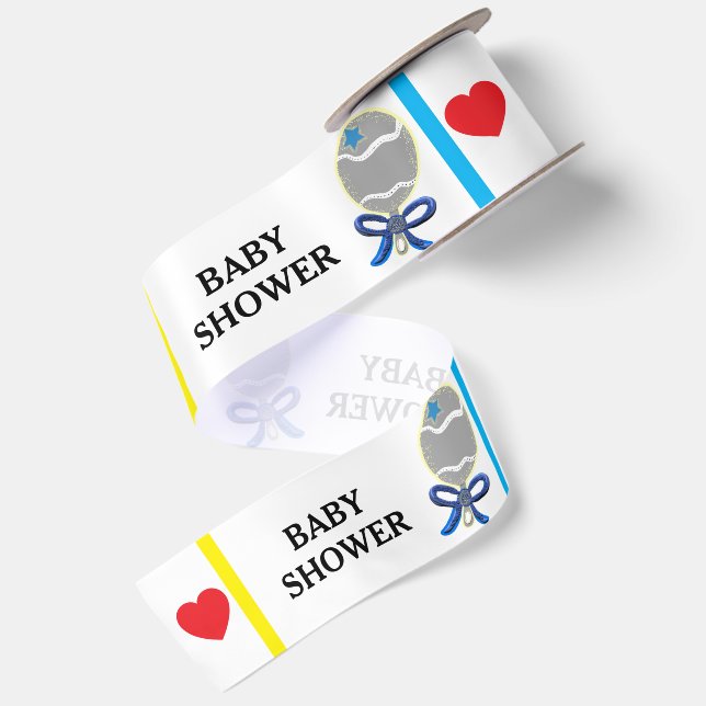 Ruban En Satin Baby Shower Hochets Bleus  (Dos)