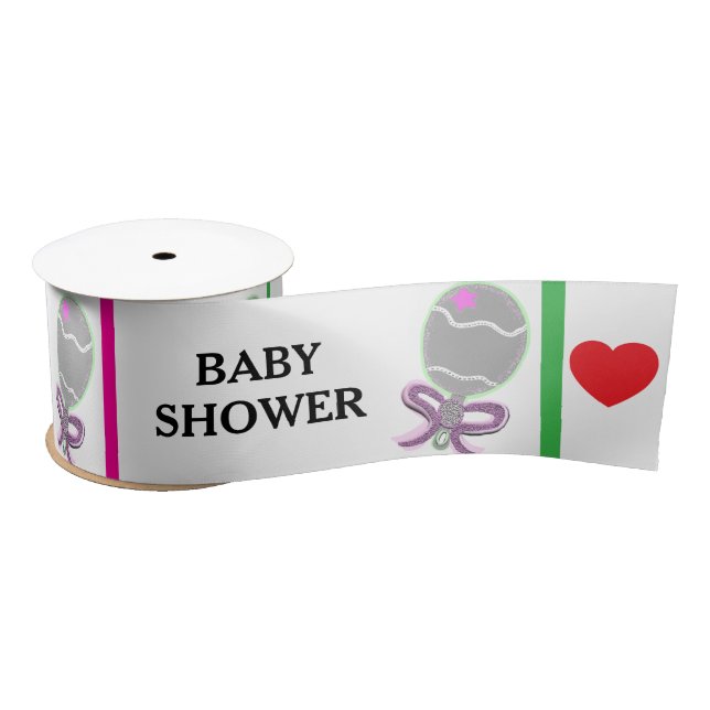 Ruban En Satin Baby Shower Rose Vert Hochets  (Bobine)