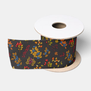 Ruban En Satin Baies d'automne sur chocolat brun 2