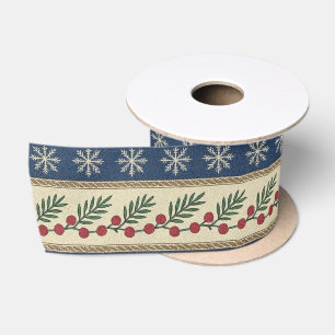 Ruban En Satin Baies Festives Et Flocons de Neige