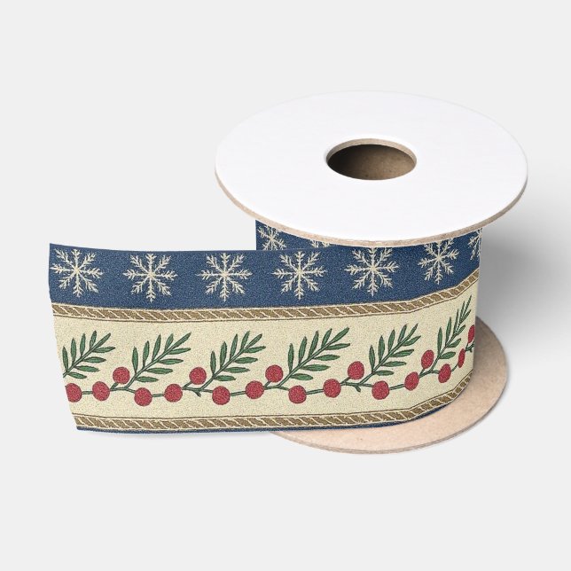 Ruban En Satin Baies Festives Et Flocons de Neige (Bobine)