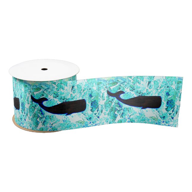 Ruban En Satin baleines noires en natation bleu Thunder_Cove (Bobine)
