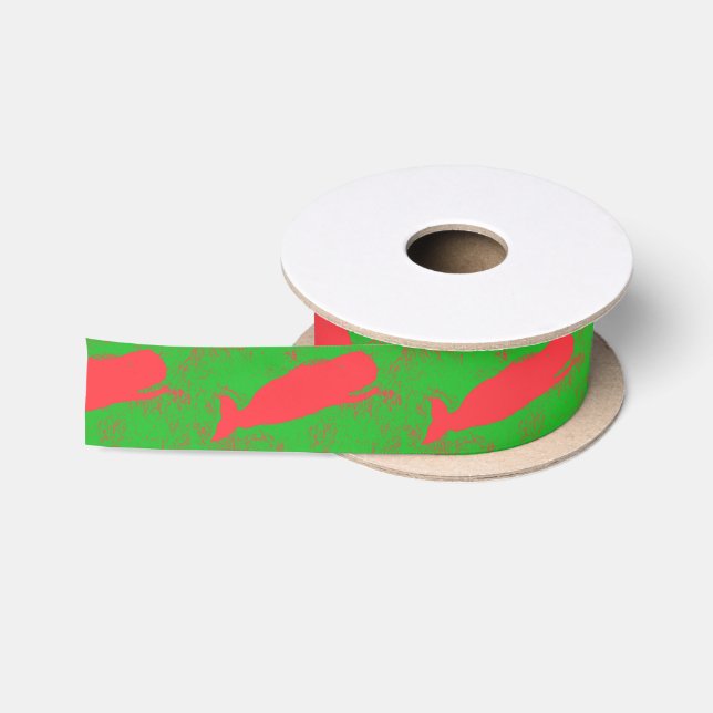Ruban En Satin baleines rouges sur ruban satin vert (Bobine)