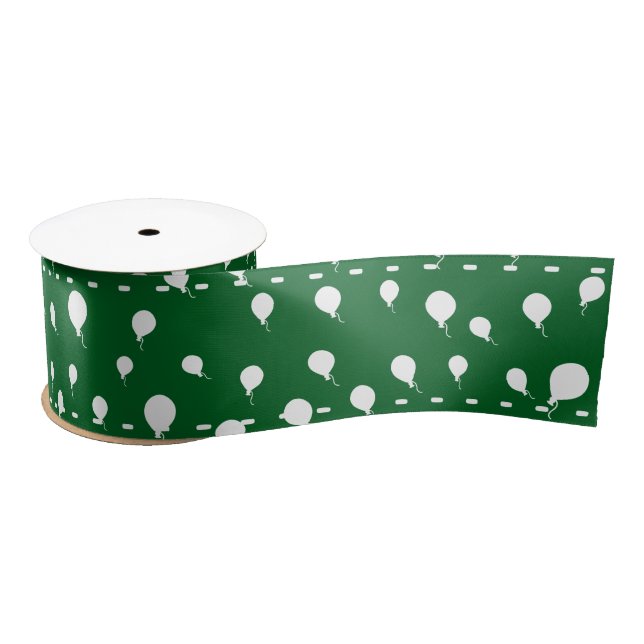 Ruban En Satin Balloirs blancs personnalisés verts (Bobine)