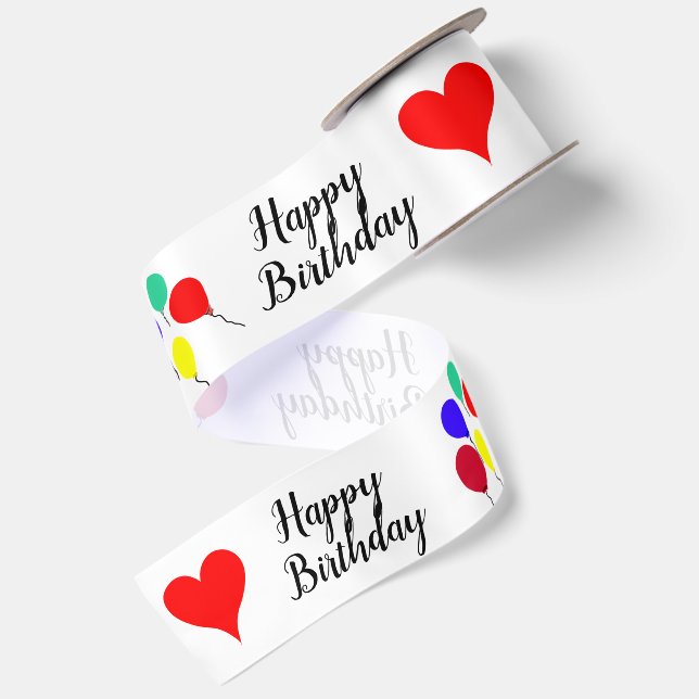 Ruban En Satin Ballons de Anniversaire Cœurs Rouges 3" (Dos)