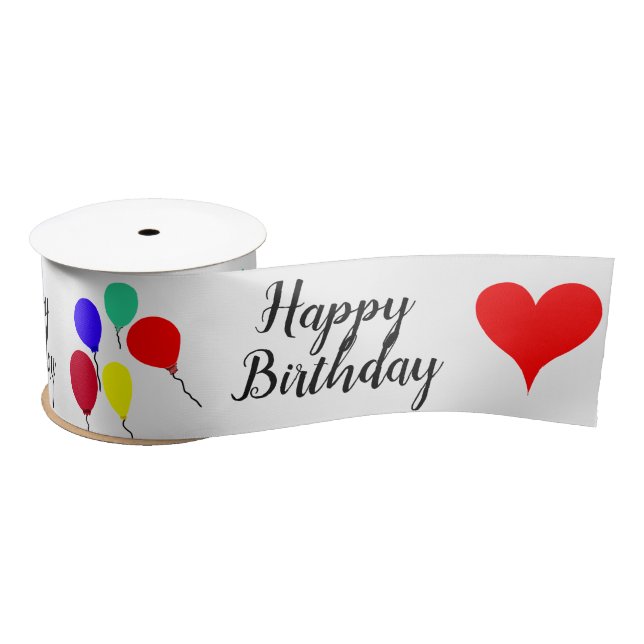 Ruban En Satin Ballons de naissance coeurs rouges (Bobine)