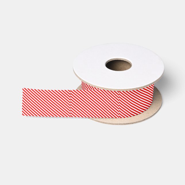 Ruban En Satin Bande diagonale rouge et blanche (Bobine)