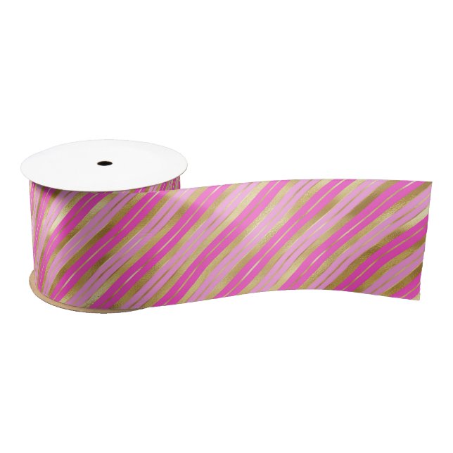 Ruban En Satin Bandes roses et or chaudes (Bobine)