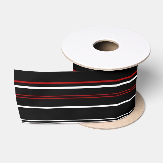 Ruban En Satin Bandes rouges et blanches noires (Bobine)