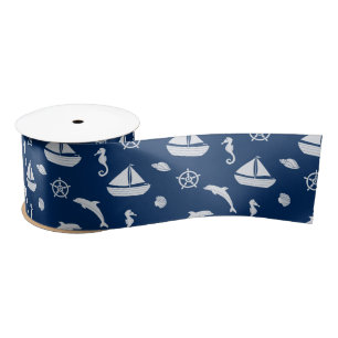 Ruban En Satin Bateau à voile et Marine Life Motif Satin Ribbon