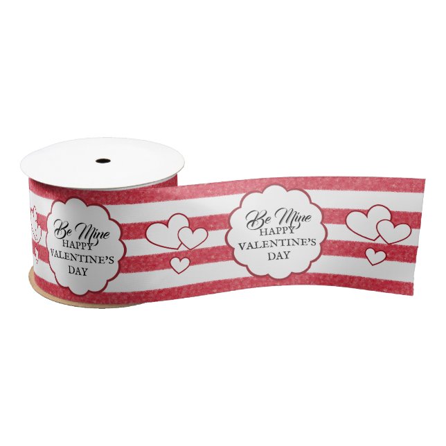 Ruban En Satin Be Mine Happy Valentine's Day Heart Chalk Stripes (Bobine)