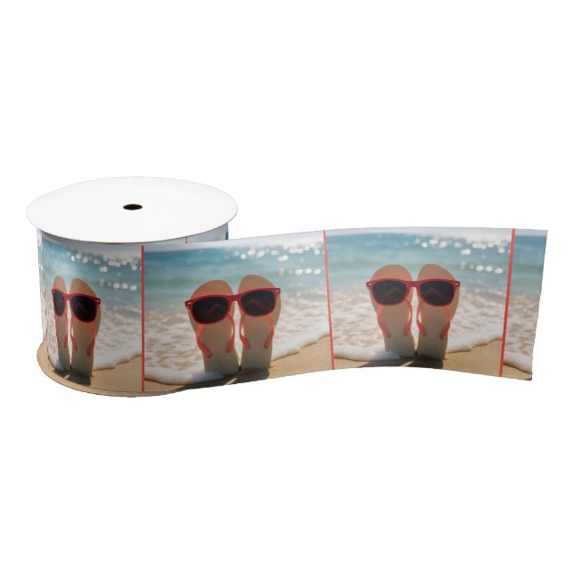 Ruban En Satin Beach Flip-flops with Red Sunglasses (Bobine)