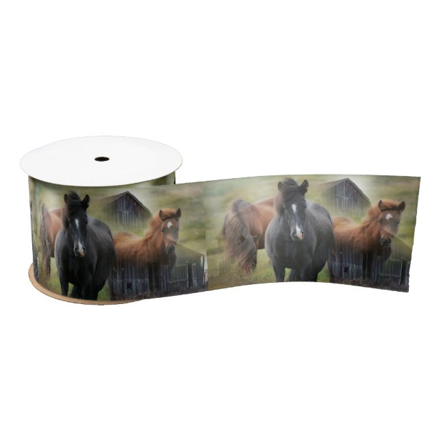 Ruban En Satin Beaux chevaux et grange rustique (Bobine)