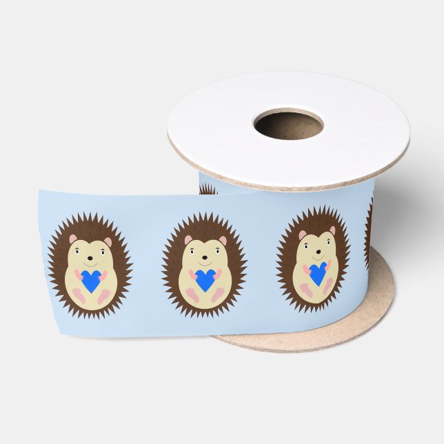 Ruban En Satin Bébé Garçon Cœur Hérisson Motif (Bobine)