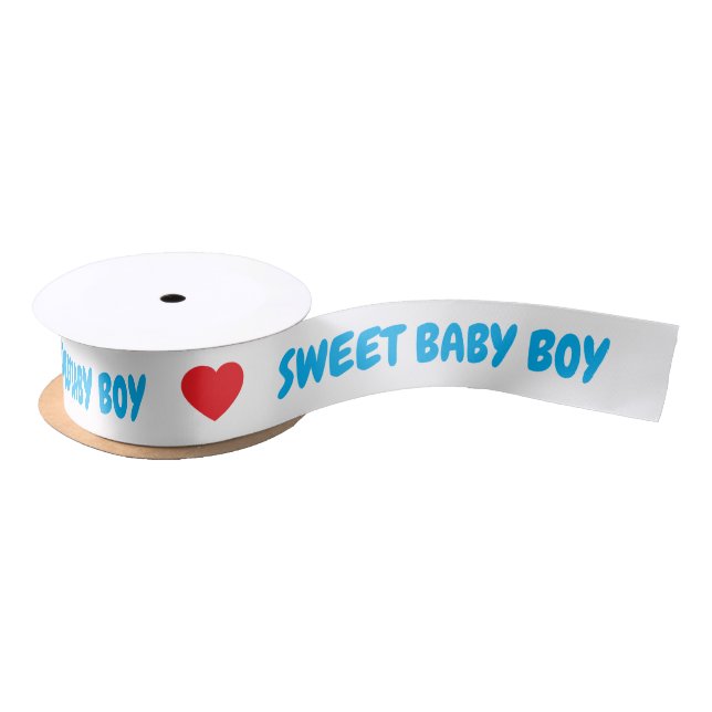 Ruban En Satin Bébé garçon doux bleu Cœur rouge (Bobine)