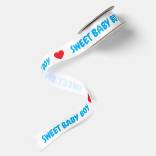 Ruban En Satin Bébé garçon doux bleu Cœur rouge