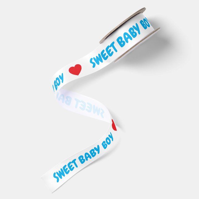 Ruban En Satin Bébé garçon doux bleu Cœur rouge (Dos)