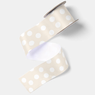 Ruban En Satin Beige et pois blancs élégant rétro
