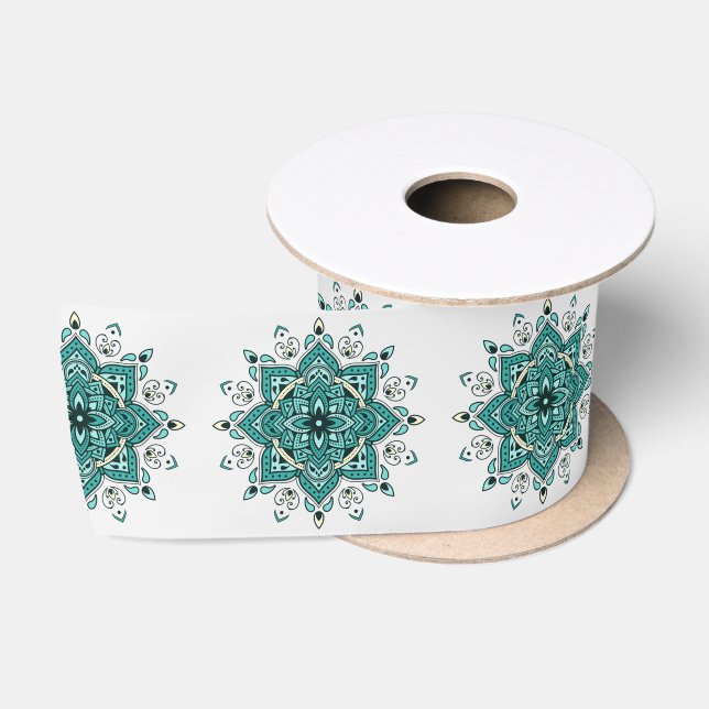 Ruban En Satin Belle décoration de mandala turquoise (Bobine)