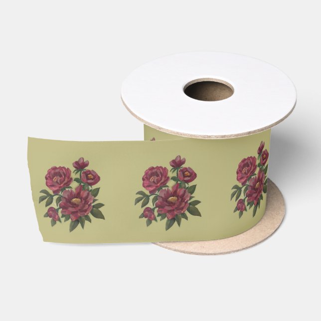 Ruban En Satin Belle gerbe florale peinte à la main (Bobine)