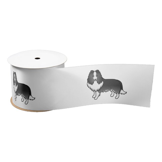 Ruban En Satin Bi-Black Shetland Sheepdog Sheltie Cartoon Chien (Bobine)