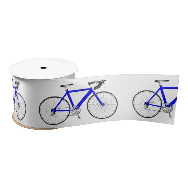 Ruban En Satin Bicyclette bleue sur blanc (Bobine)