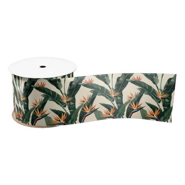 Ruban En Satin Bird of Paradise Botanical Pattern (Bobine)