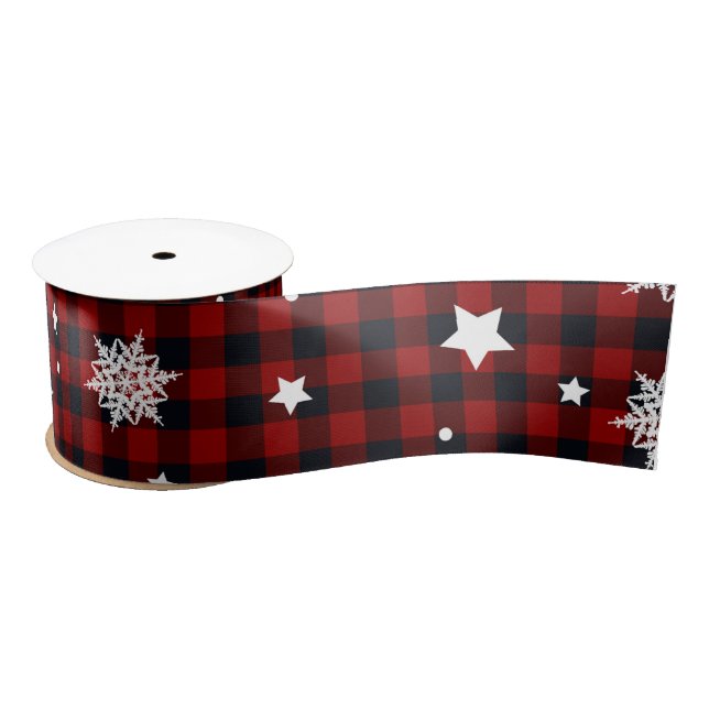 Ruban En Satin Bison noir rouge Plaid Snowflake hiver Noël (Bobine)