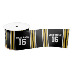 Ruban En Satin Black avec Gold White Stripes Team Jersey