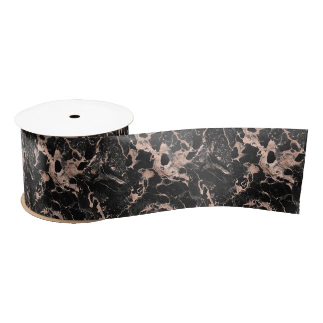 Ruban En Satin Black marble glitter rose gold (Bobine)