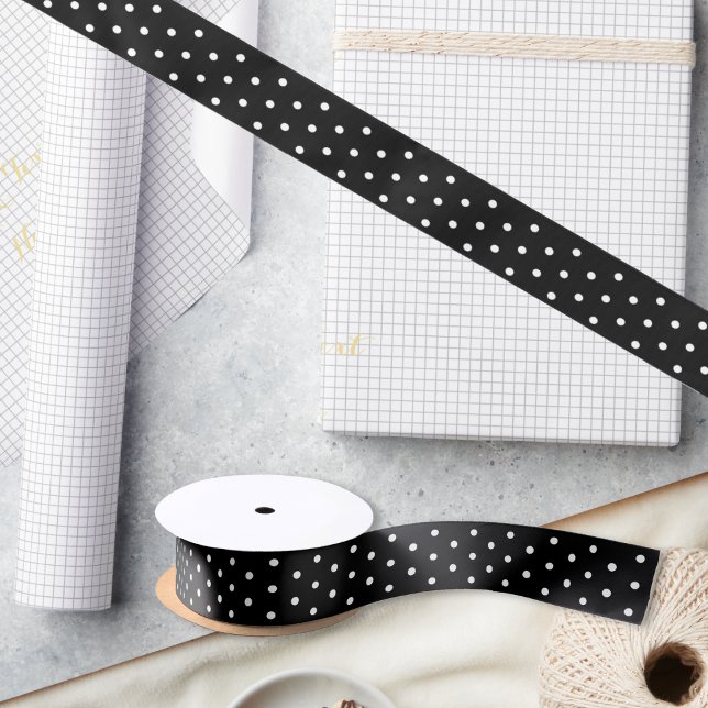 Ruban En Satin Black White Polka Dots (Black White Polka Dots Wedding Birthday Gift Wrap Satin Ribbon)