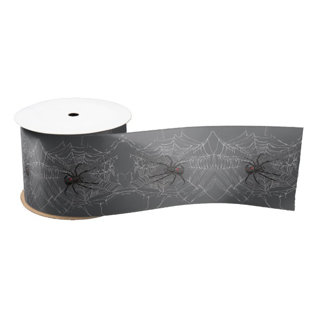 Ruban En Satin Black Widow Spider And Spiderweb Drawing Art  (Bobine)