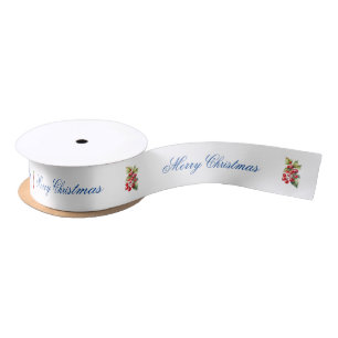 Ruban En Satin Blanc avec Red Holly Berries Cadeau Enveloppement