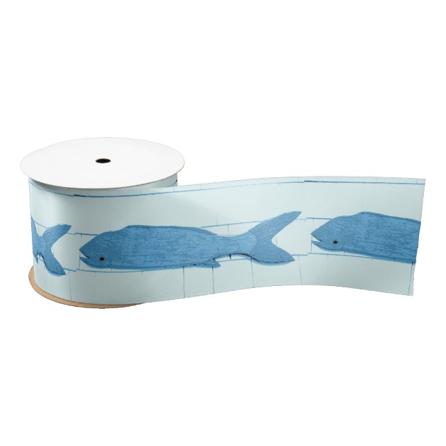 Ruban En Satin Blanc bleu de Thunder_Cove de poissons (Bobine)