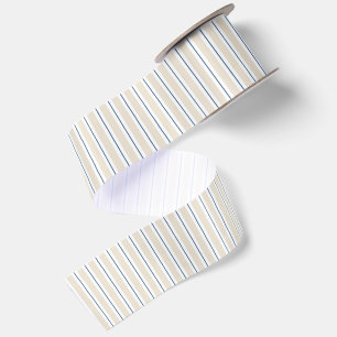 Ruban En Satin Blanc Crème Rayures Bleues