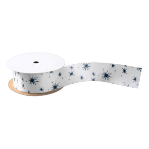 Ruban En Satin Blanc Noël Bleu étoiles