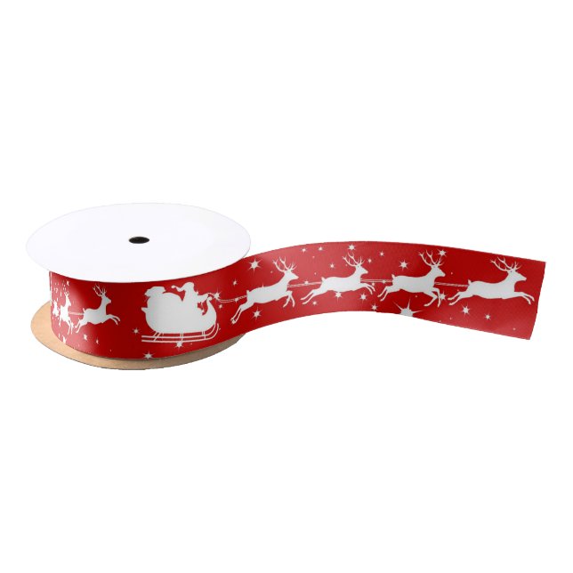 Ruban En Satin Blanc rouge de Sleigh de renne du père noël de (Bobine)