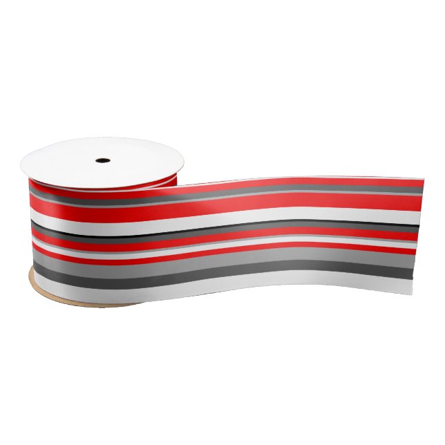 Ruban En Satin Blancs rouges et gris (Bobine)
