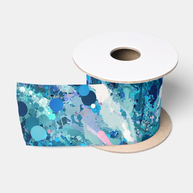 Ruban En Satin Bleu Blanc Turquoise Mer vague Splash Abstraction (Bobine)