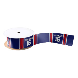 Ruban En Satin Bleu de marine avec Red White Strips Team Jersey