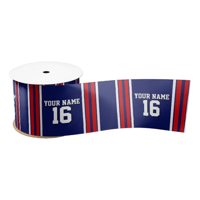 Ruban En Satin Bleu de marine avec Red White Strips Team Jersey (Bobine)