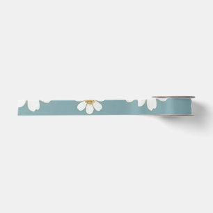 Ruban En Satin Bleu d'oeuf de canard avec marguerites