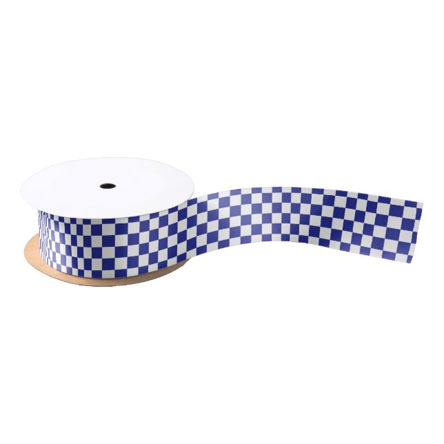 Ruban En Satin Bleu et blanc Checkered (Bobine)