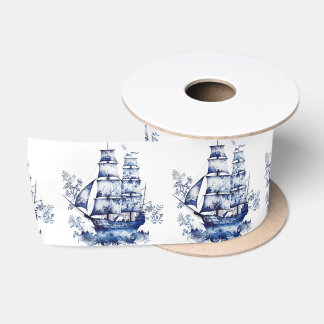 Ruban En Satin Bleu et blanc Delft voilier en mer