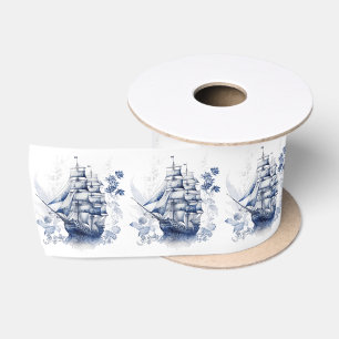 Ruban En Satin Bleu et blanc Delft voilier en mer